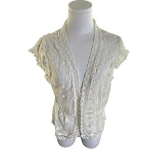 Ultra Pink Ivory Lace Cardigan Vest L Boho Layering Romantic Cottagecore‎